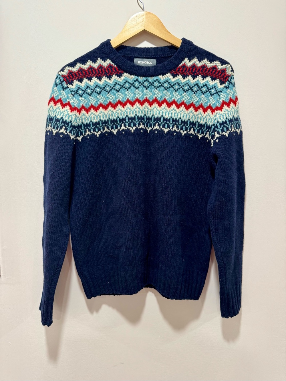 Bonobos Fair Isle 100% Lambswool Crewneck Sweater Size S